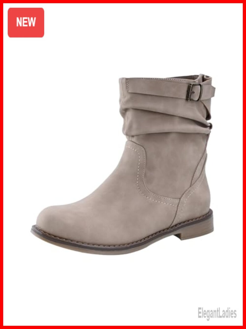 Women's Mid Calf Slouchy Round Toe Flat Riding Boots with Side Zipper